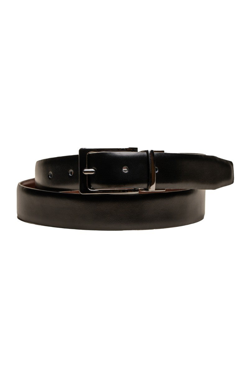 Men's Leather Reversible Black Belt - Black