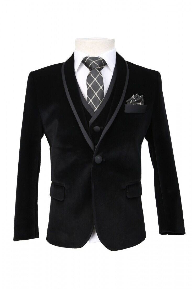 Jungen Premium Schwarzer Samt Tuxedo Anzug: Ideal für Hochzeiten & formelle Anlässe