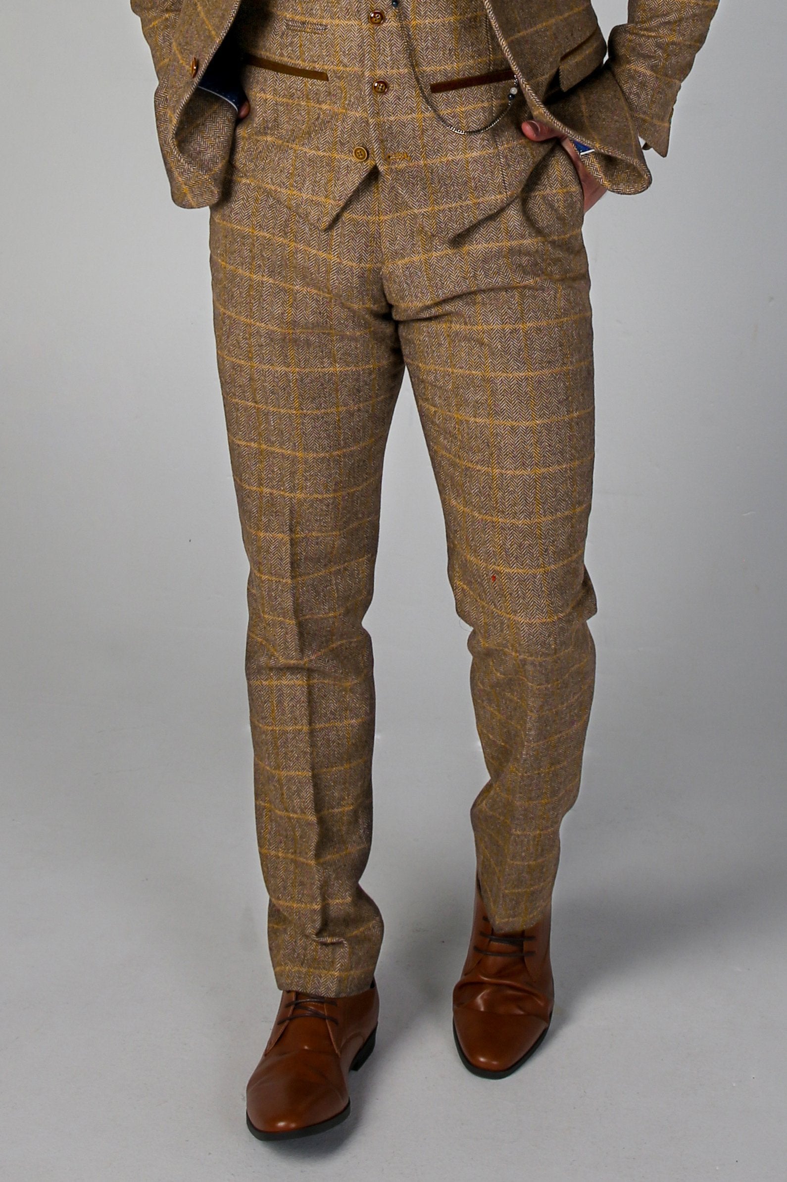 Pantalon Formel Retro en Tweed à Motif Windowpane pour Homme - HARRIS - Brun