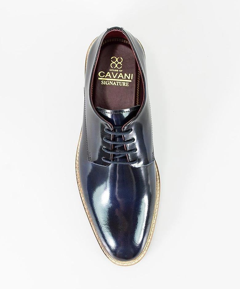 Chaussures Derby en cuir verni pour hommes - FOXTON - Bleu Marine