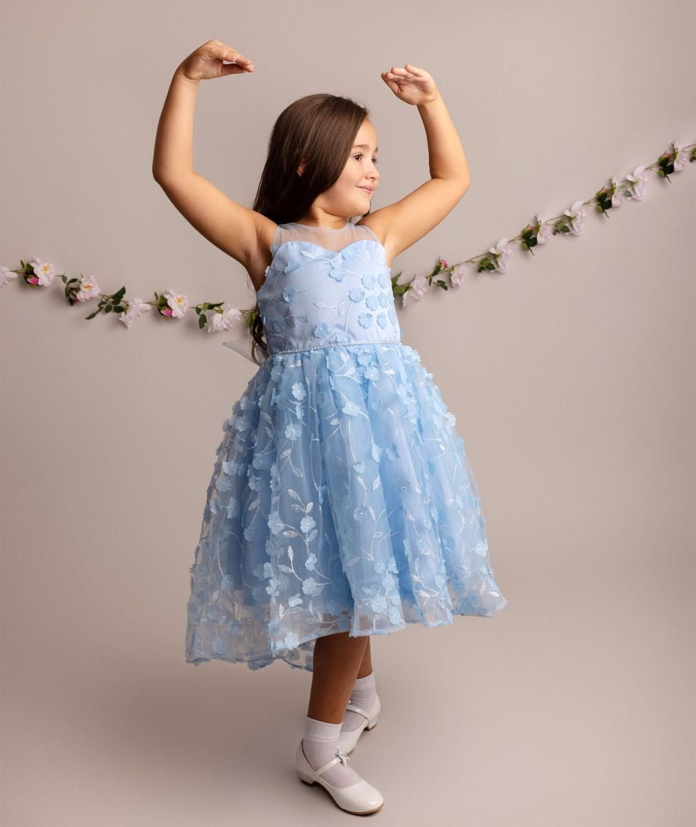 Florales Kleid für Mädchen - COURTNEY - Babyblau