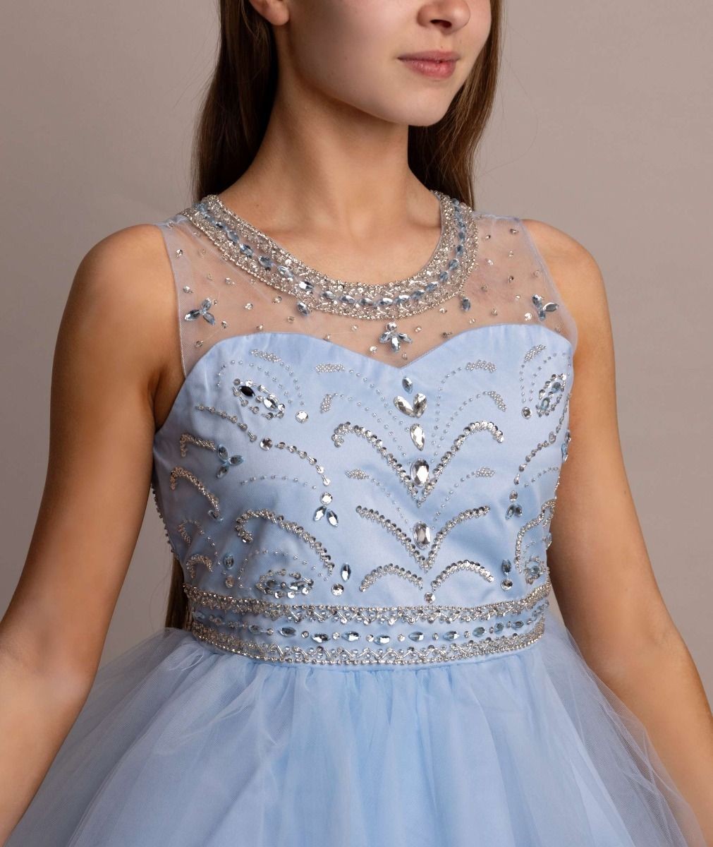 Robe en tulle avec embellissements en sequins pour filles - LOLA - Bleu Bébé