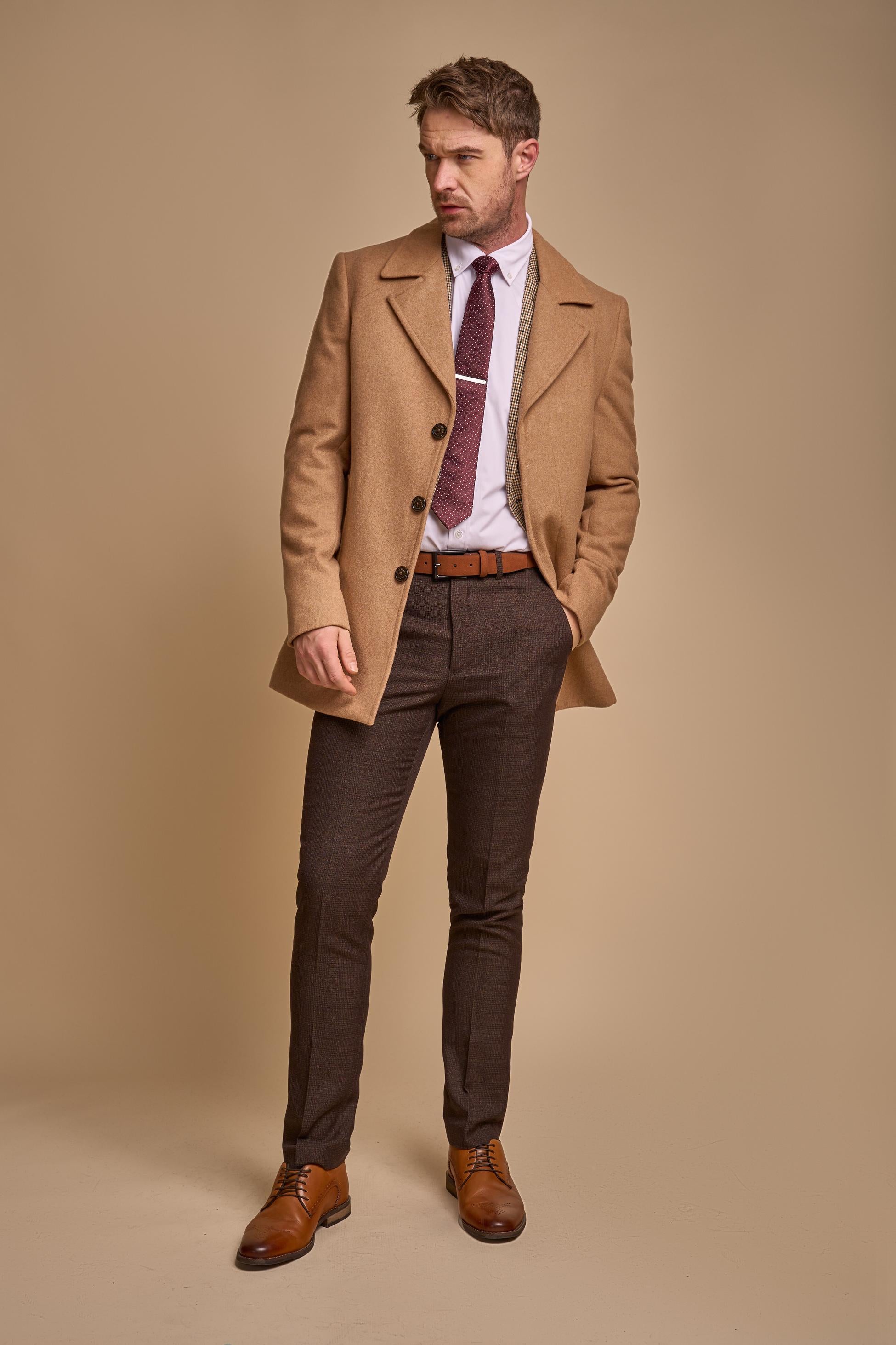 Manteau en Laine Mélangée Slim Fit pour Homme - MARCUS - Brun Camel