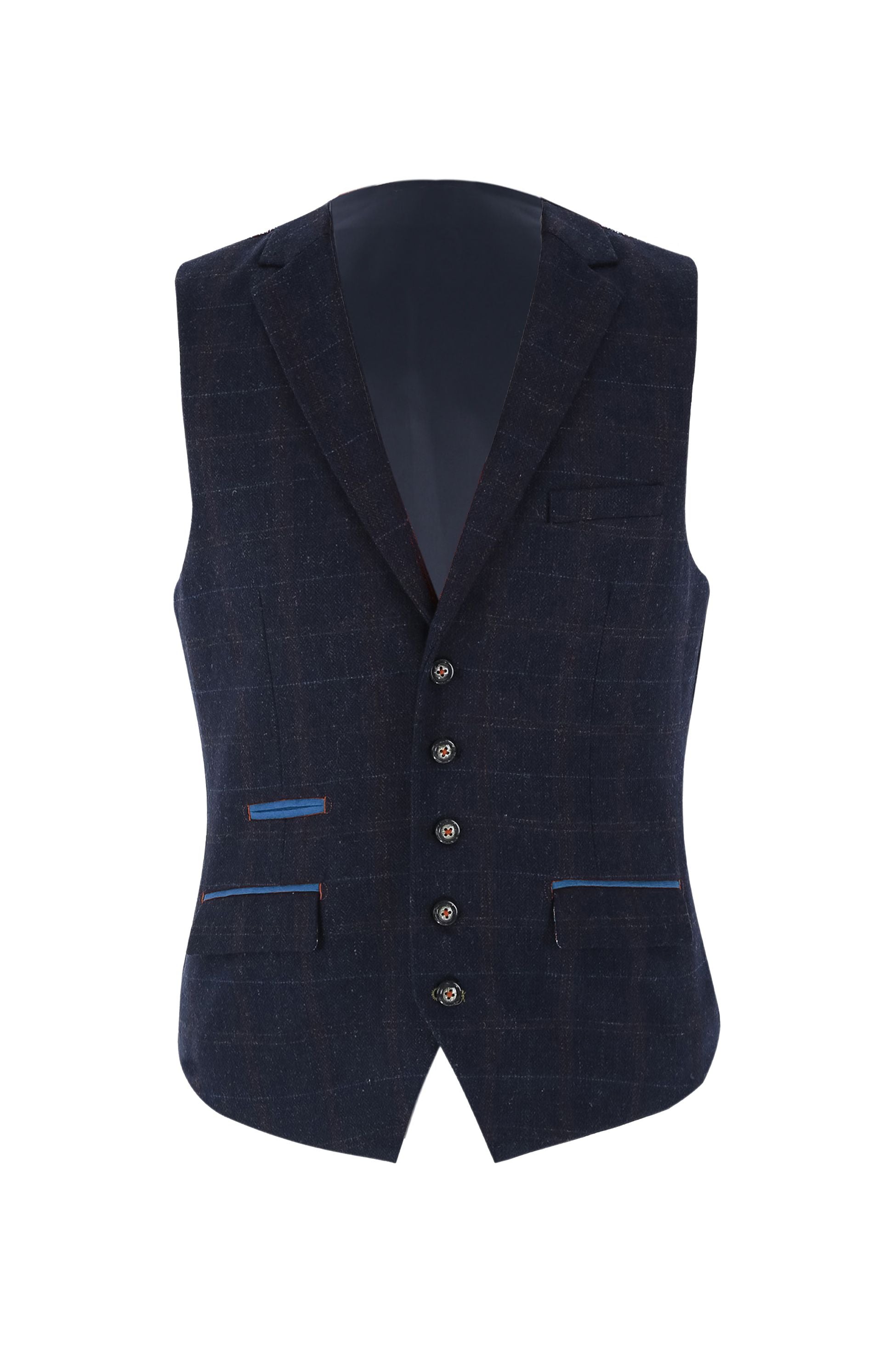 Gilet en Tweed à Motif Windowpane Bleu Marine pour Homme - RYAN - Bleu Marine