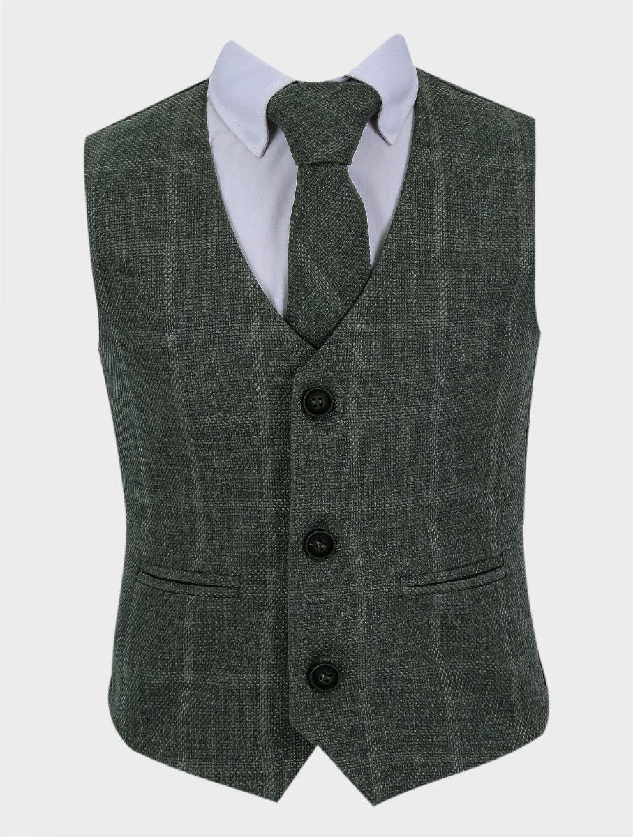 Jungen Tweed Windowpane Karo Baumwollweste - Grün