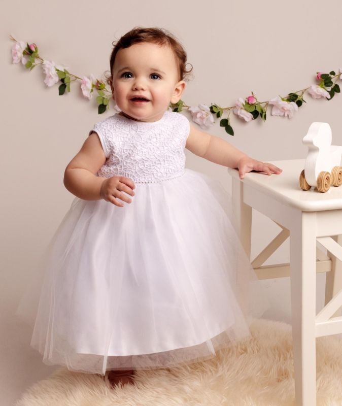 Robe de Baptême avec Dentelle et Nœud pour Fillettes - ROSE - Blanc