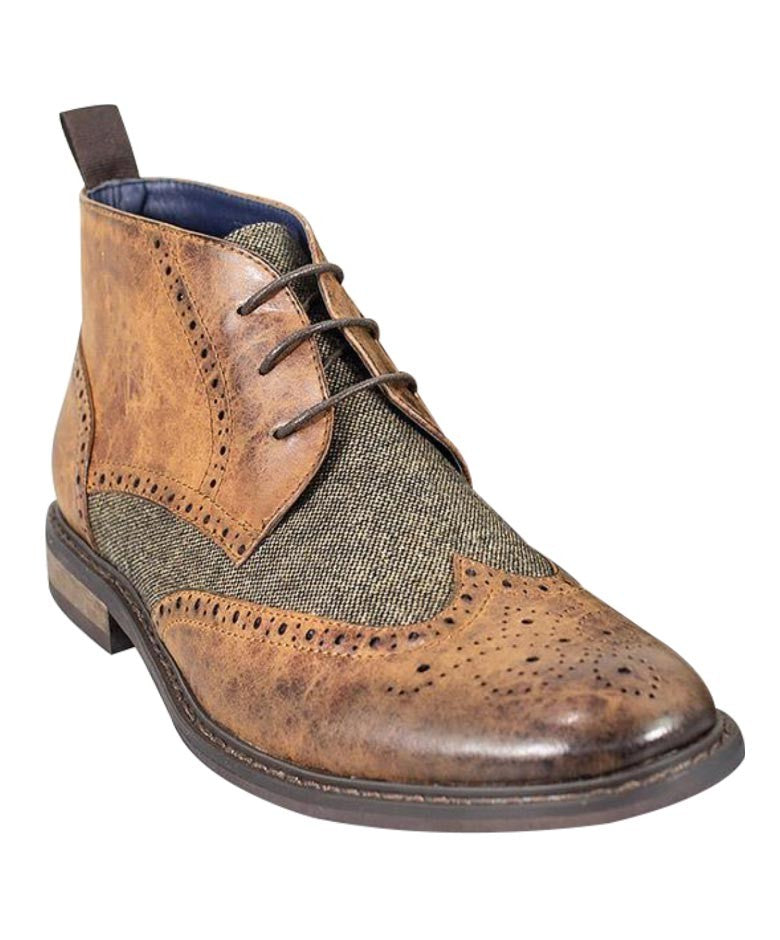 Herren Tweed Brogue Knöchelstiefel - CURTIS - Hellbraun