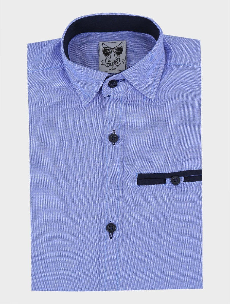 Chemise en Coton Slim Fit à Manches Longues pour Garçons - RYAN - Bleu Foncé