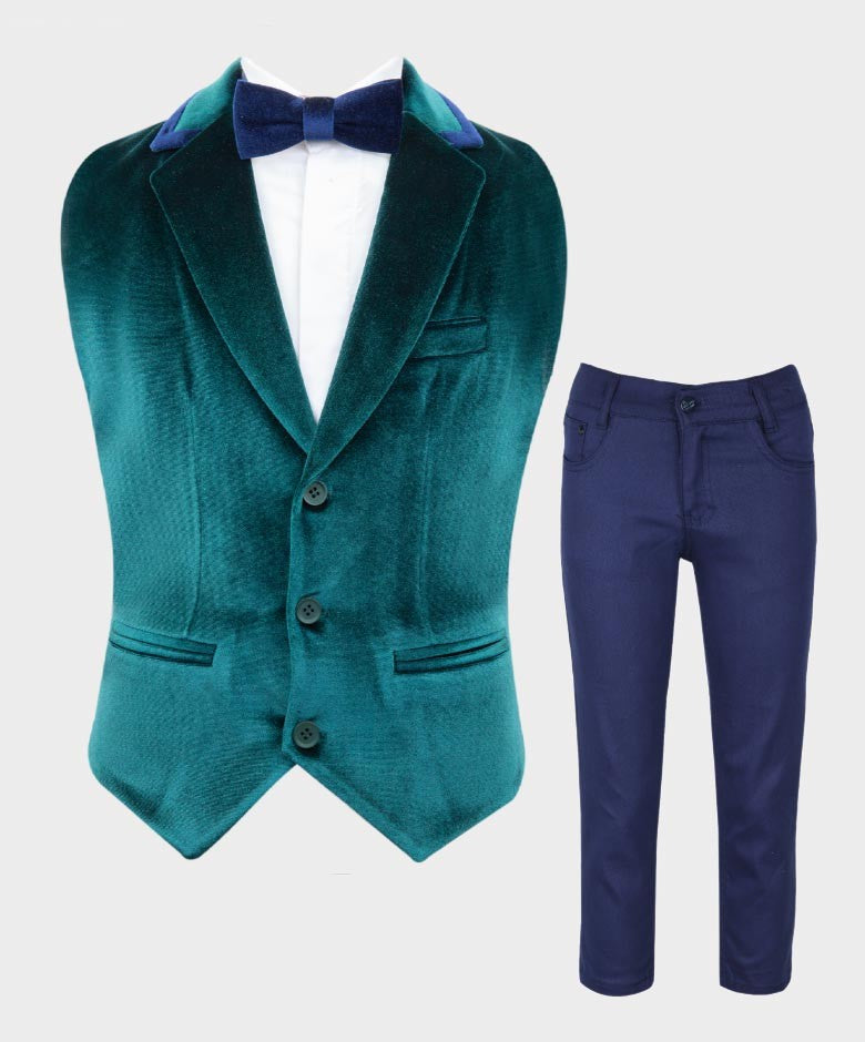 Blazer en Velours Tailored Fit avec Patte de Coude pour Garçons - Vert