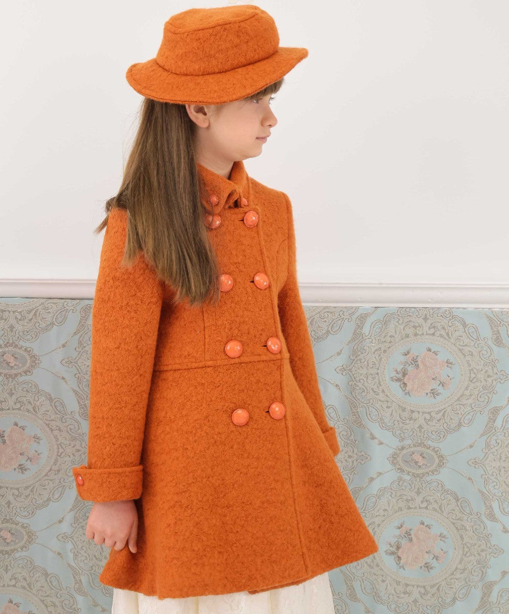 Ensemble Manteau Double Bouton en Laine pour Filles - ELIZABETH - Orange Brique