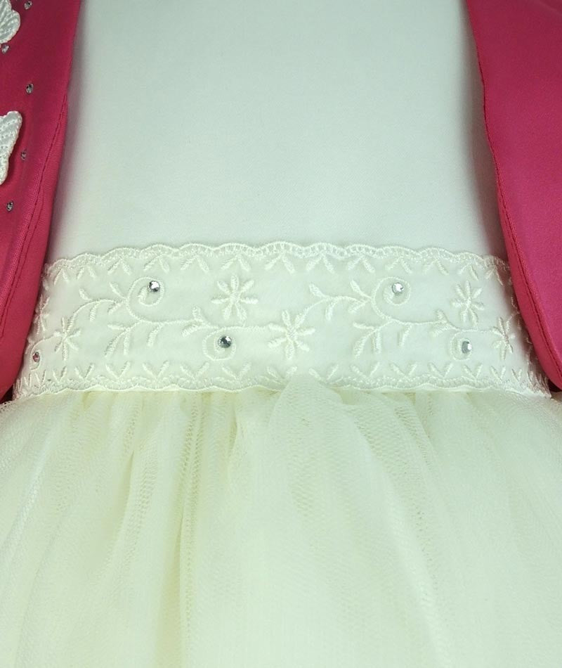 Robe de Baptême Mariée avec Boléro Papillon pour Filles - Ivoire - Fuchsia