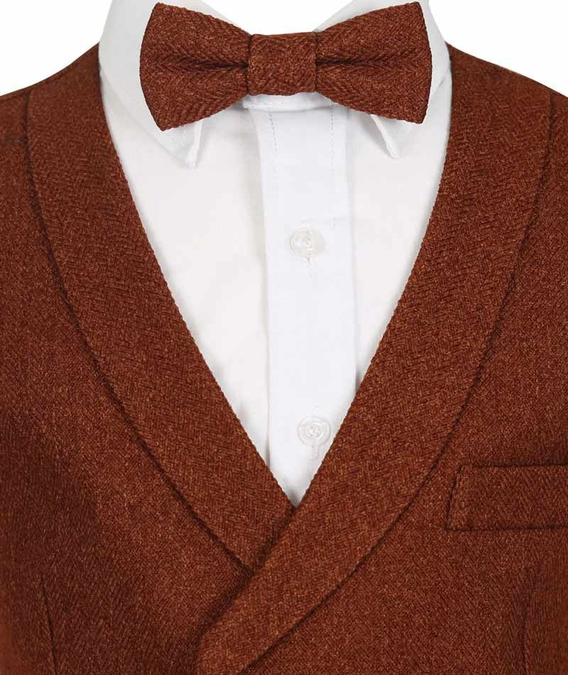 Men's and Boys Herringbone Double-breasted Waistcoat Set - Cinnamon Brown