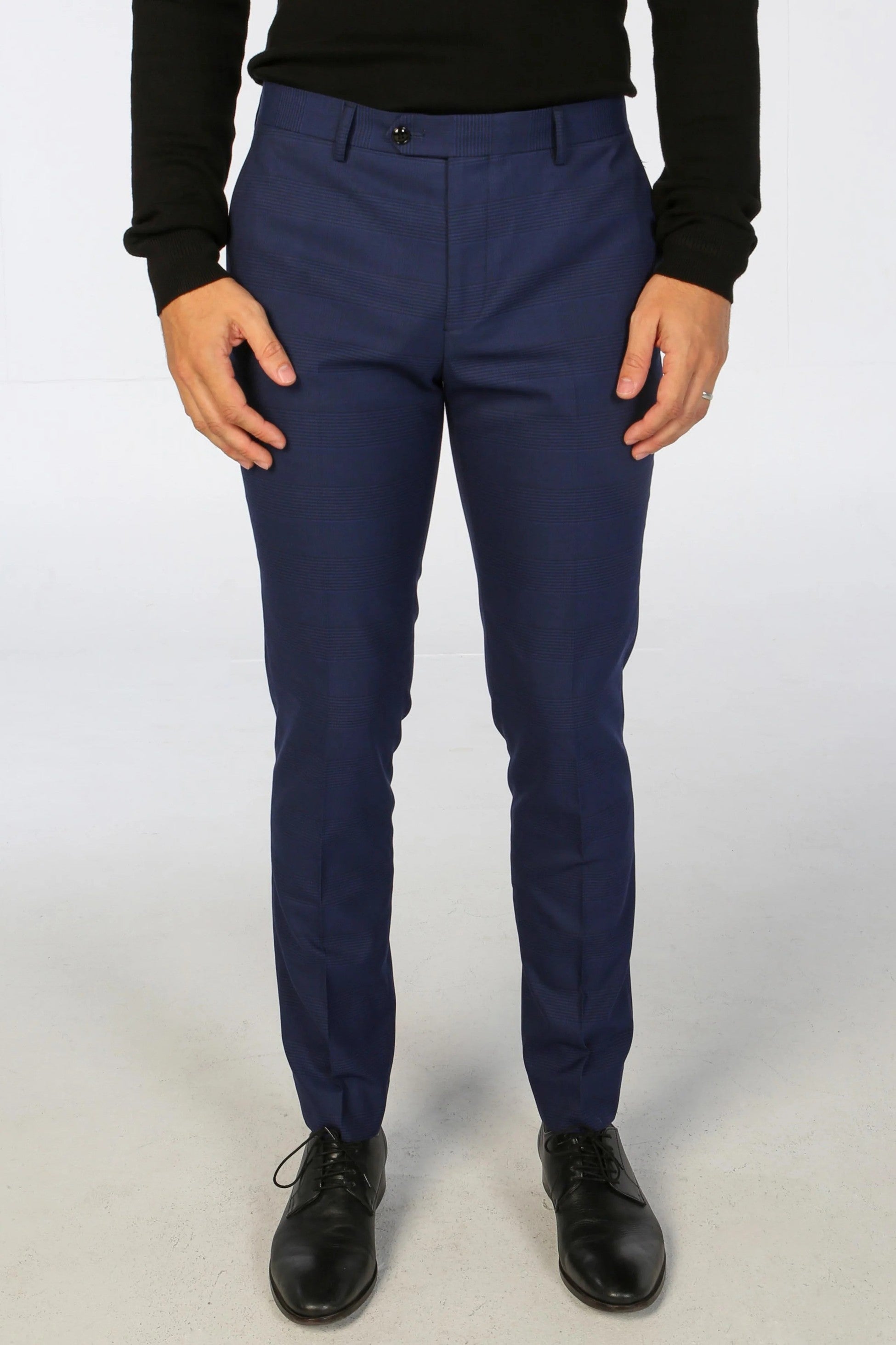 Men’s Navy Blue Check Trousers - MARK - Navy Blue