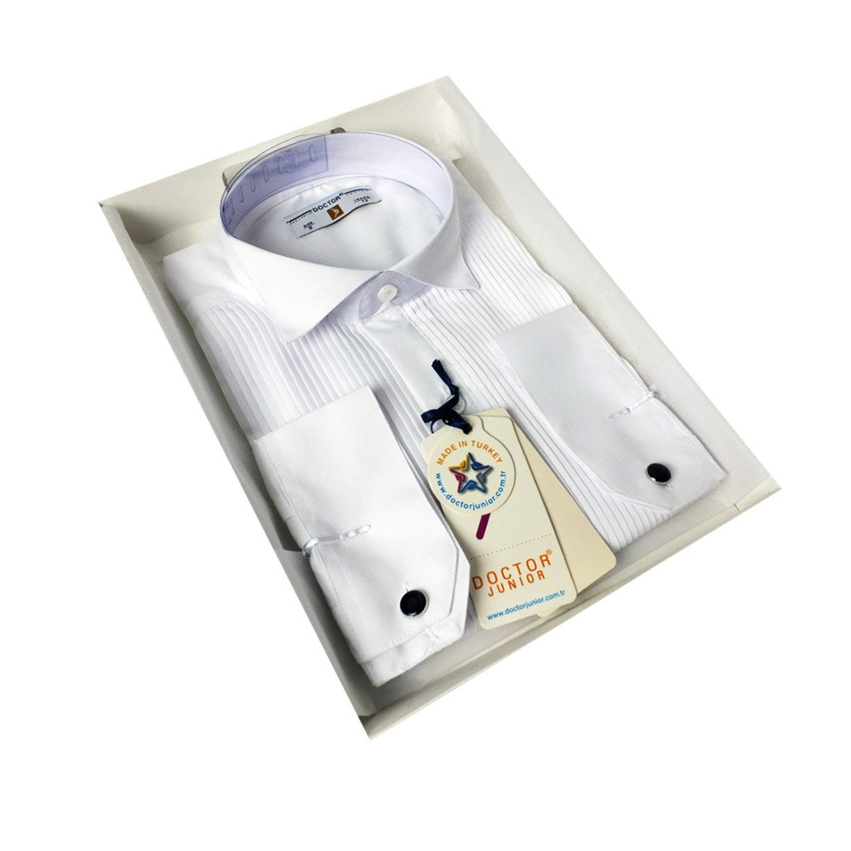 Chemise Habillée à Col Cassé et Poignets Plissés pour Garçons - Blanc