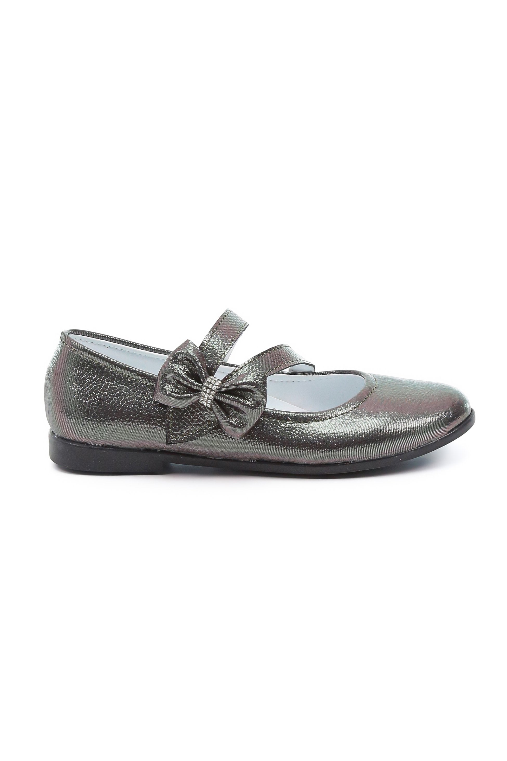 Girls Mary Jane Bow Flat Dress Shoes -MAYA - Metallic Silver