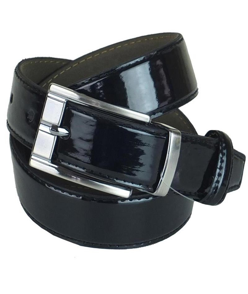 Boys Leather Belt - Shinny - Shiny Black