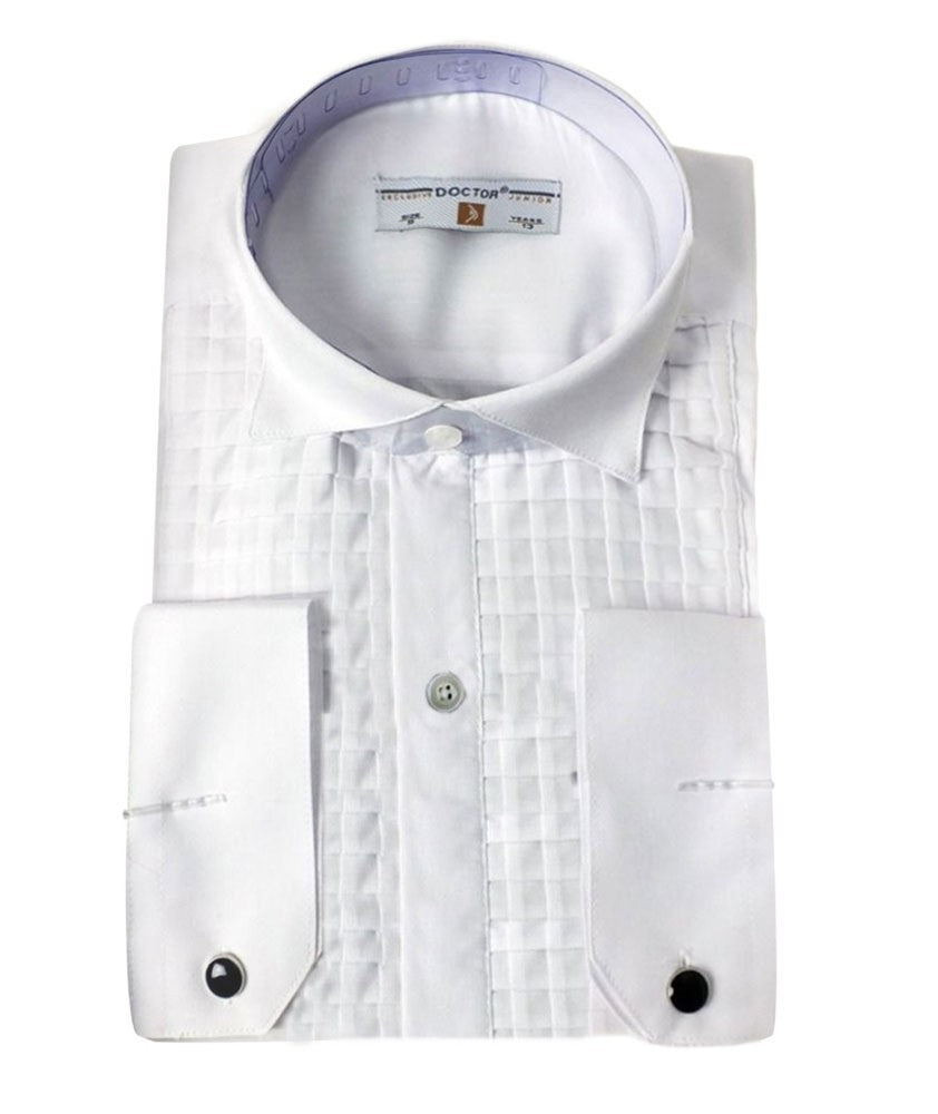 Chemise à Col Cassé avec Poignets Plissés Carrés pour Garçons - Blanc