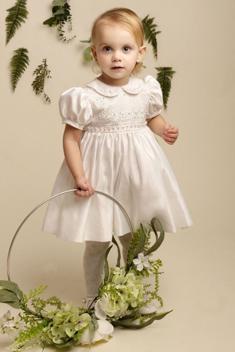 Ivory Satin and Beaded Dress for Girls and Babies – ZELDA - Ivory