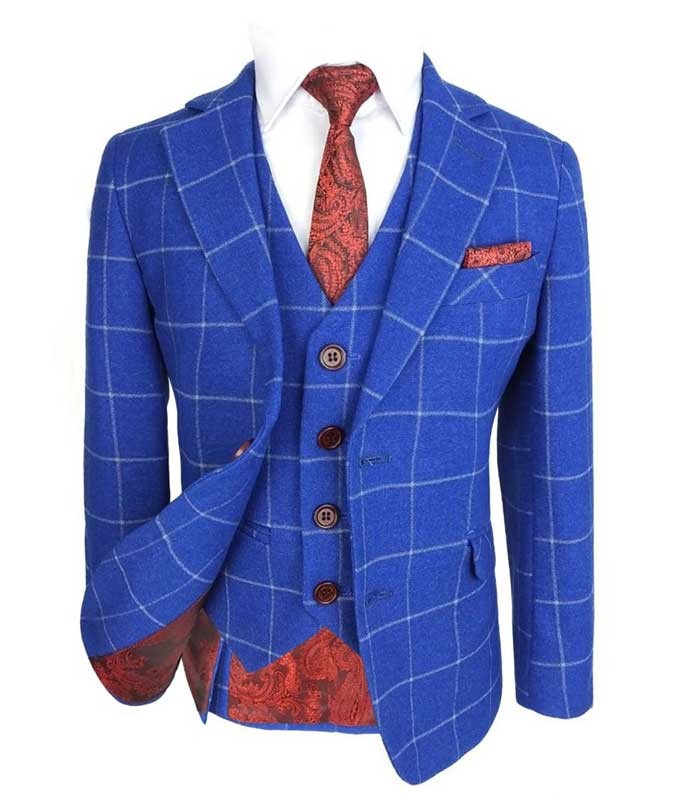 Costume à Carreaux Windowpane Slim Fit pour Garçons - Bleu Royal