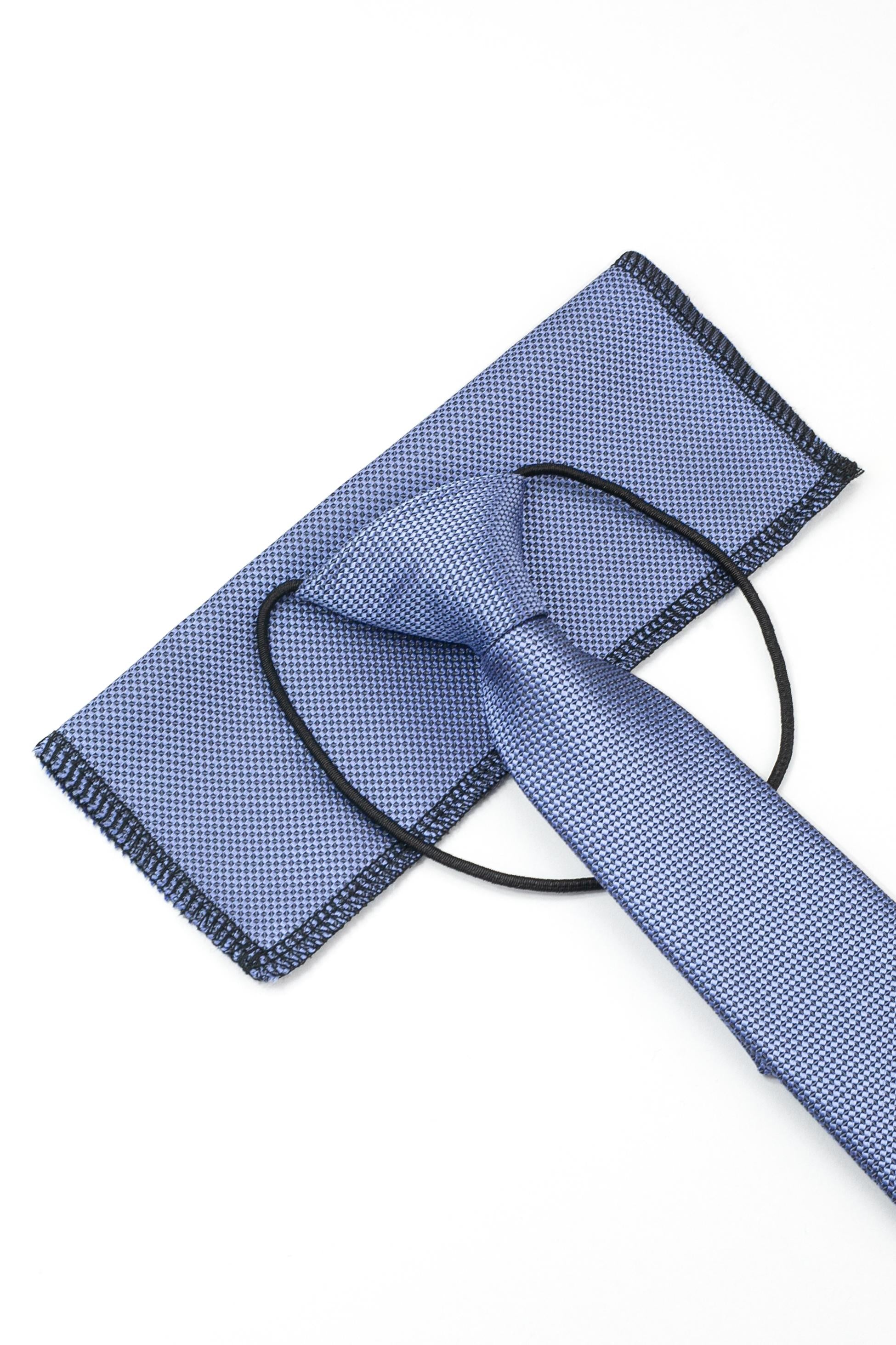 Ensemble cravate et pochette en jacquard avec sangle élastique pour garçons - Bleu Ciel