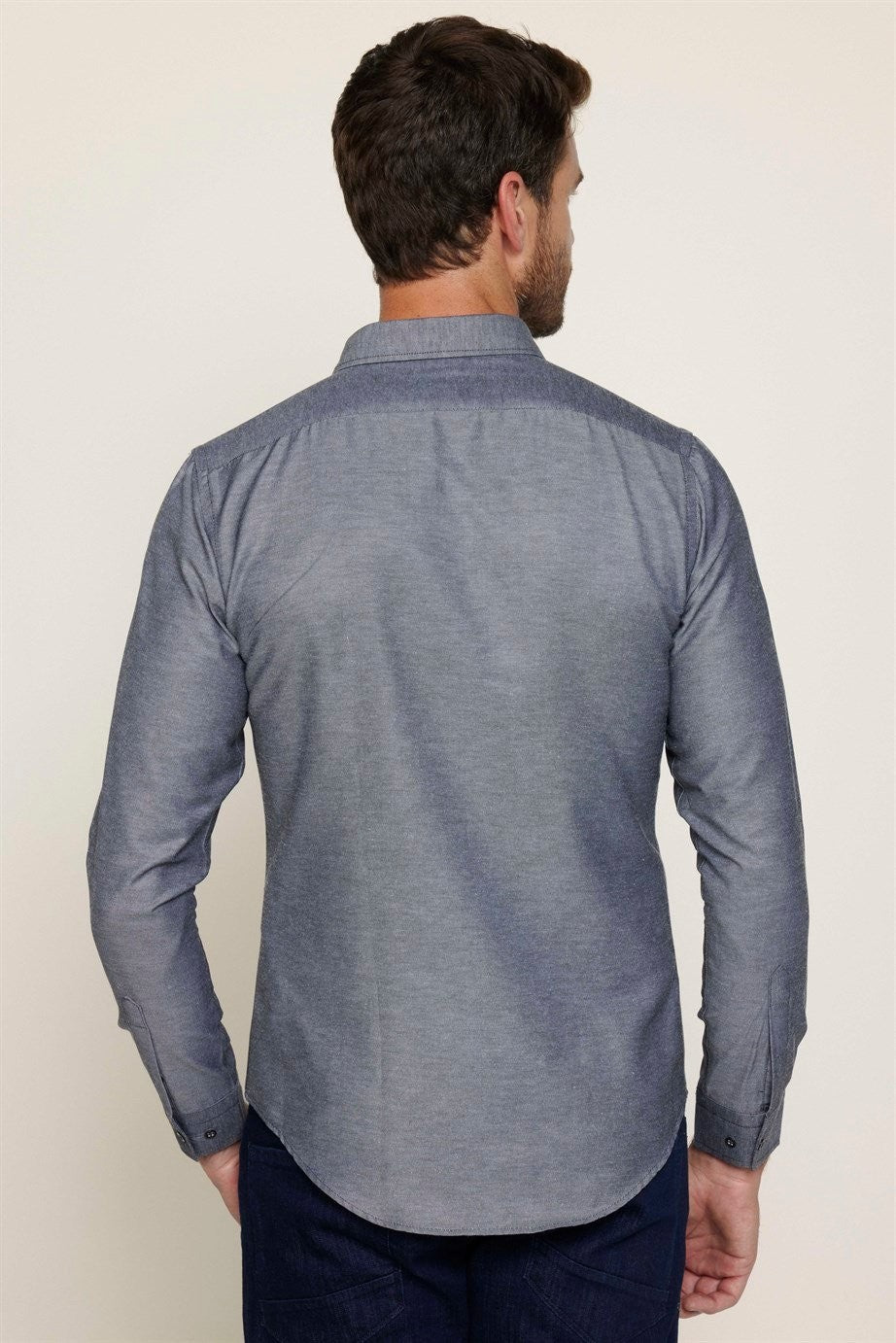 Chemise en coton ajustée à col boutonné - GABARDIN - Gris