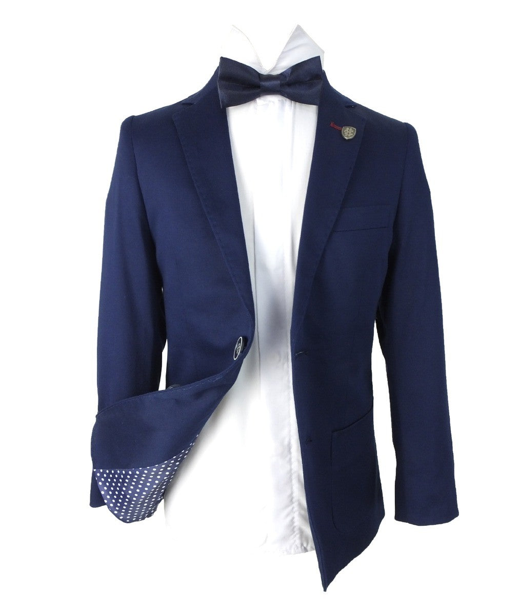 Boys Slim Fit Cotton Blazer - Navy Blue