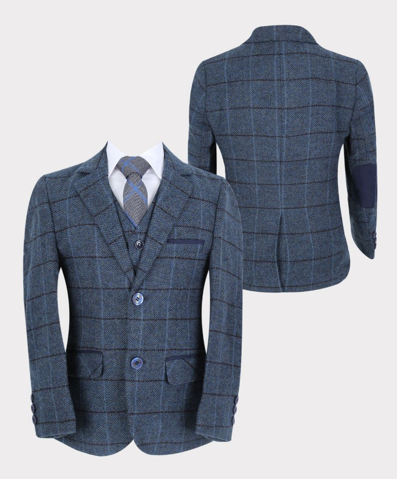 Costume en Tweed à Chevrons Tailored Fit Bleu pour Garçons - Bleu