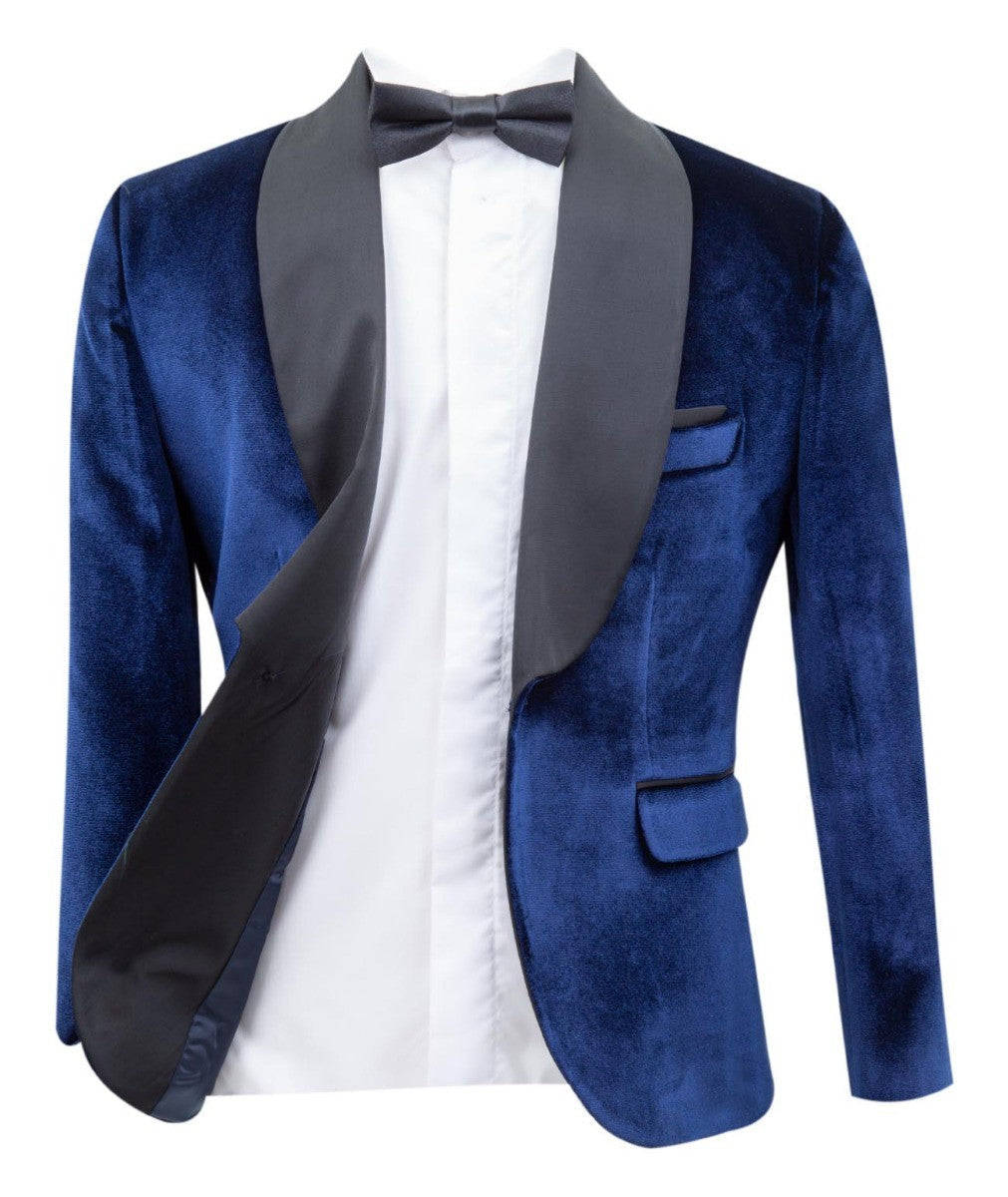 Ensemble de Blazer Tuxedo en Velours pour Garçons - KINGSMAN - Bleu Marine