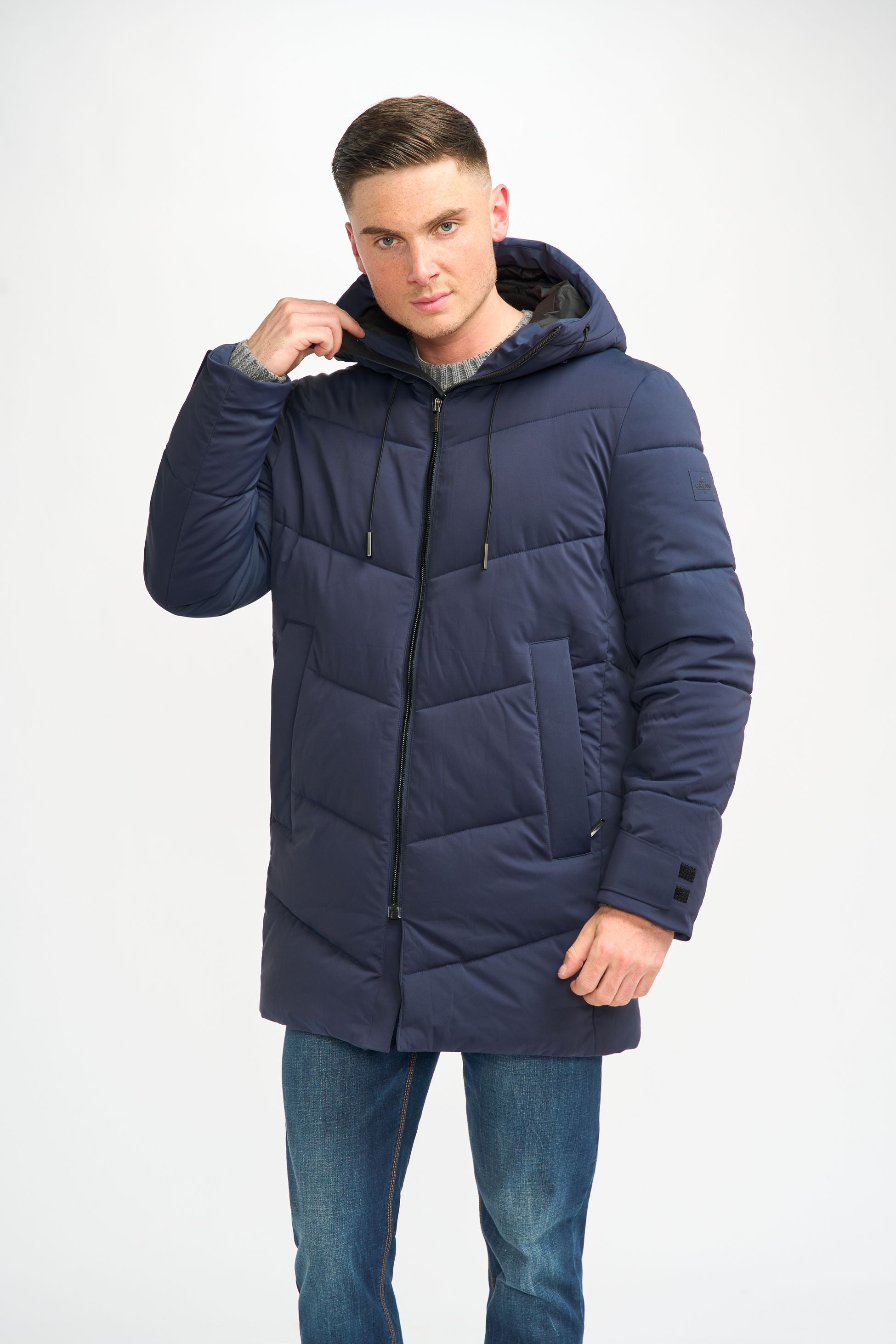 Herren Gequiltete Pufferjacke Wintermantel - FABINI - Marineblau