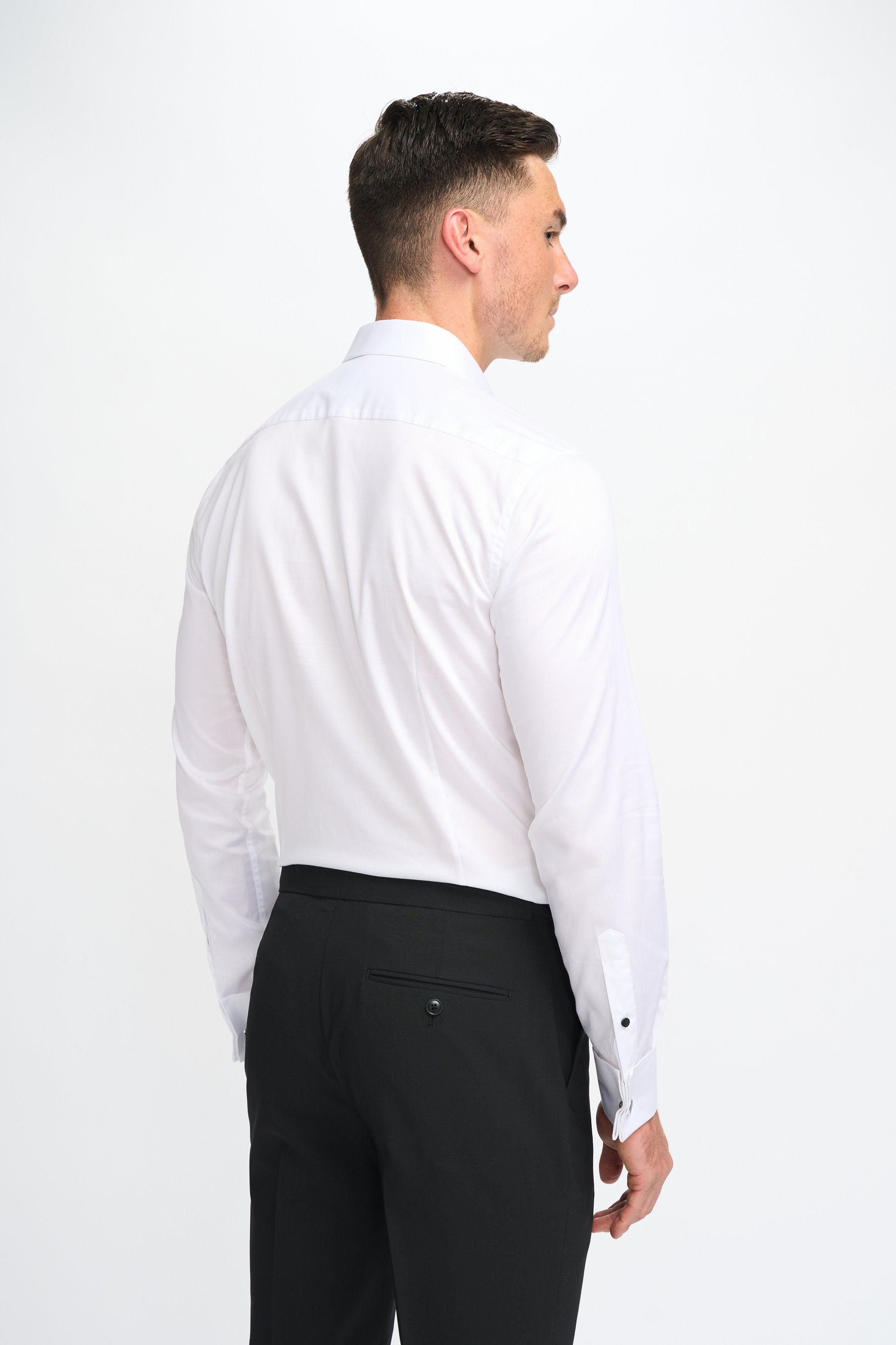 Chemise à boutons classique en coton avec boutons de manchette pour hommes - Havana - Blanc