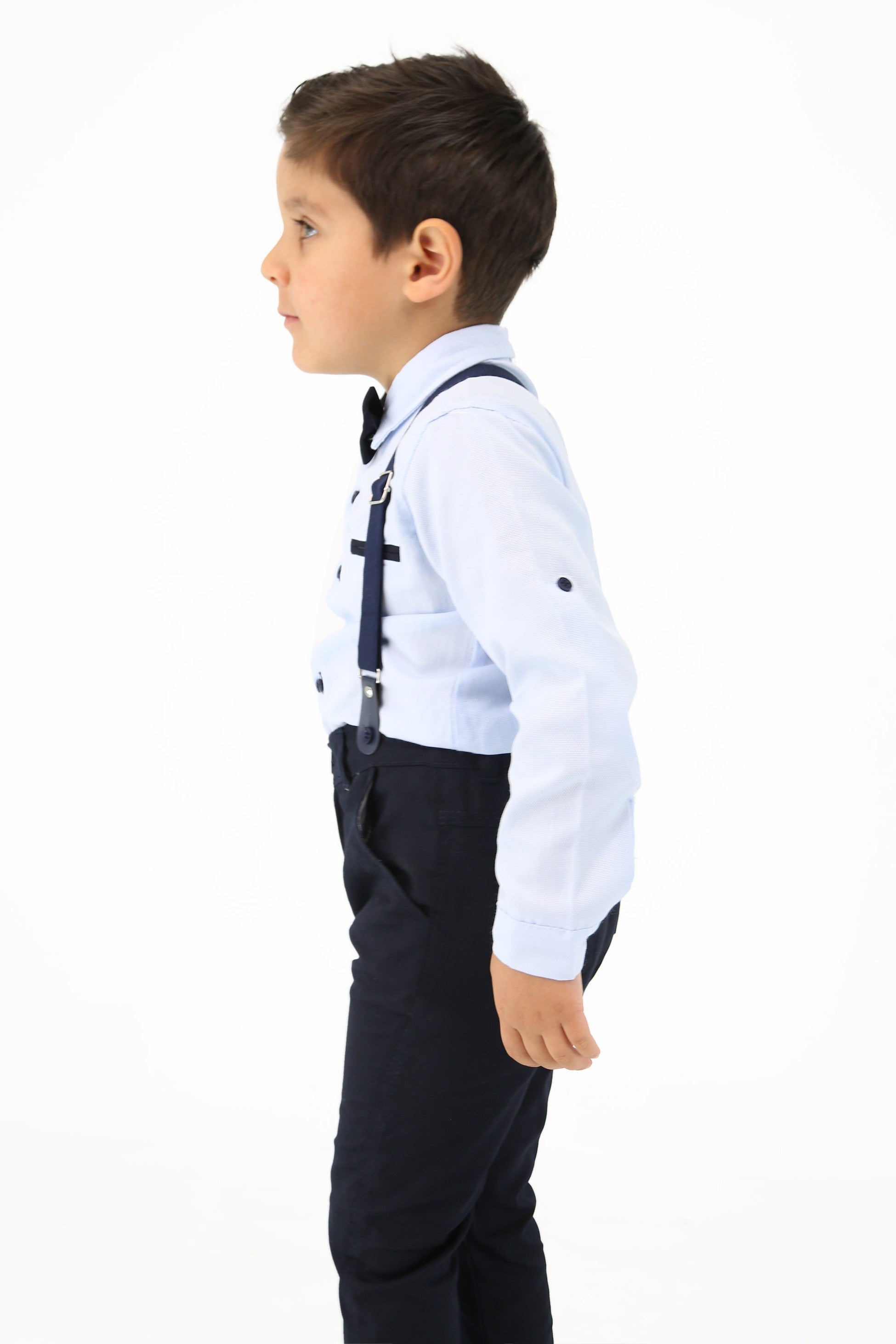 Baby & Jungen Gentleman Outfit - 4-teilige Hosensatz mit Trägern - OXFORD - Hellblau - Marineblau