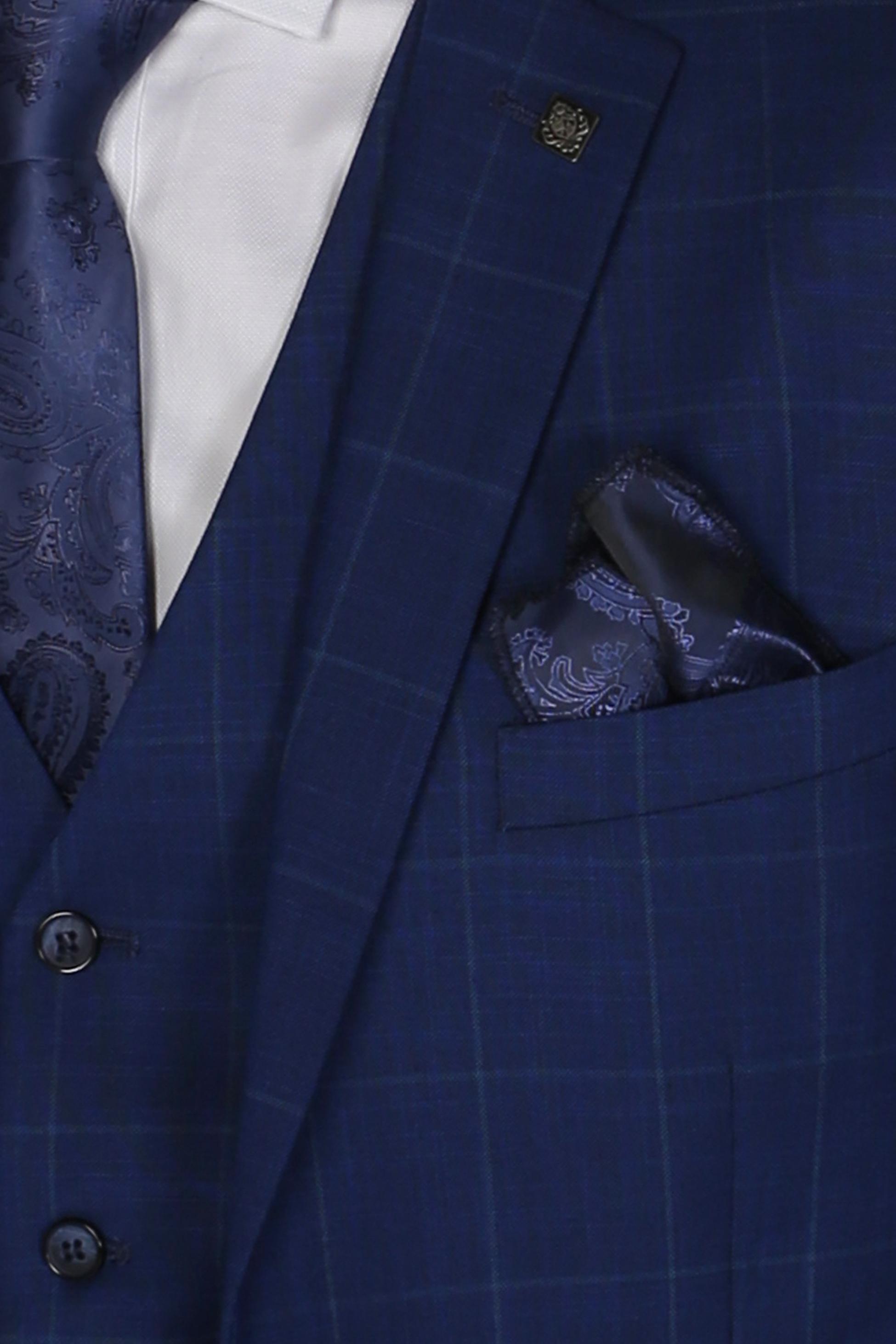 Costume à Motif Windowpane Tailleur pour Homme - ROVER Blue - Bleu