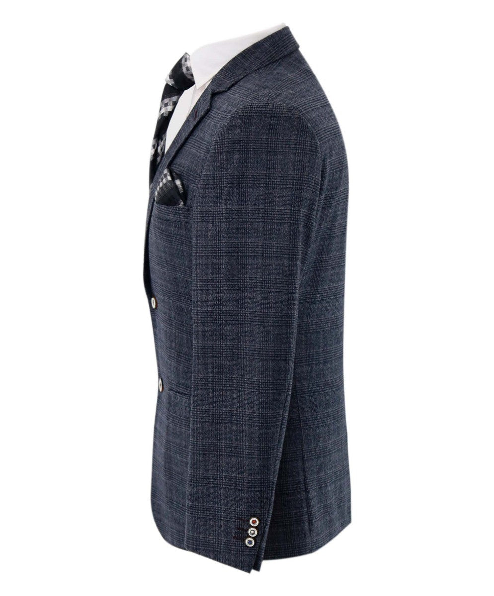 Herren Tweed Karo Slim Fit Grauer Blazer - COSTELLO - Dunkelgrau