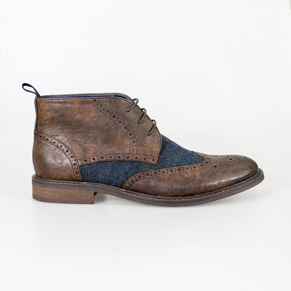 Bottines brogue en tweed pour hommes - CURTIS - Marron foncé