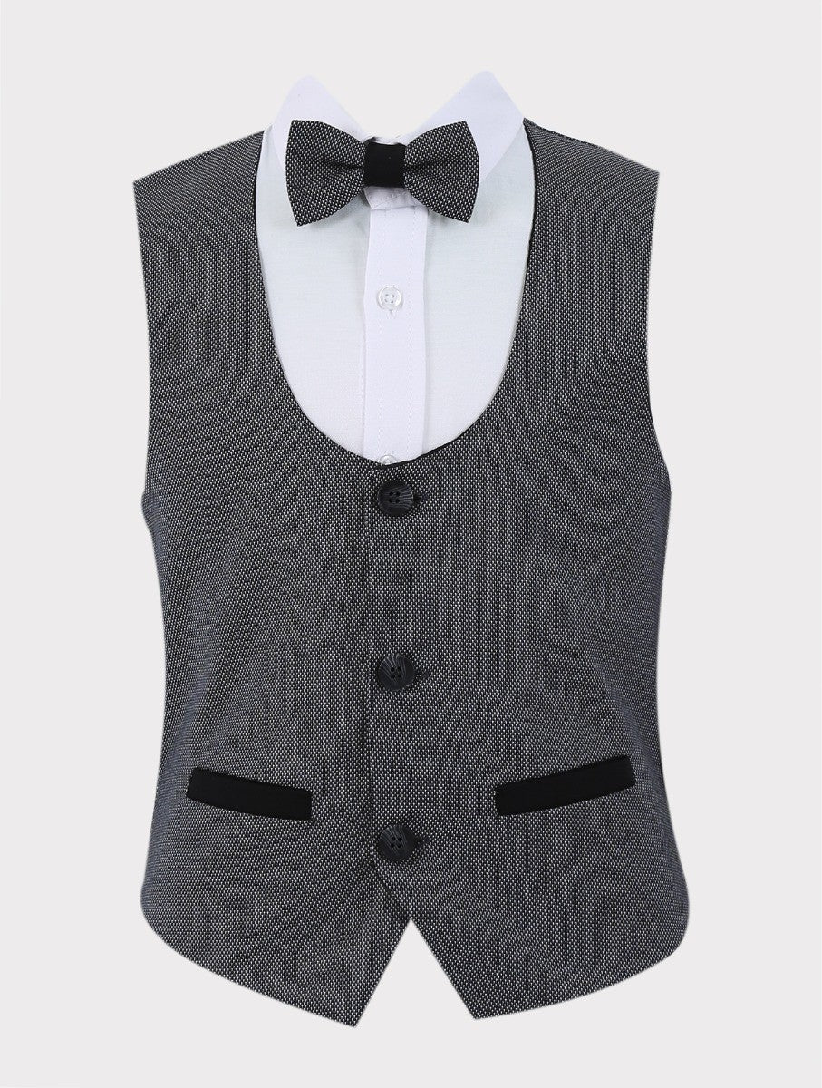 Boys 4 Piece Set Textured Waistcoat - CHARLES Grey - Grey