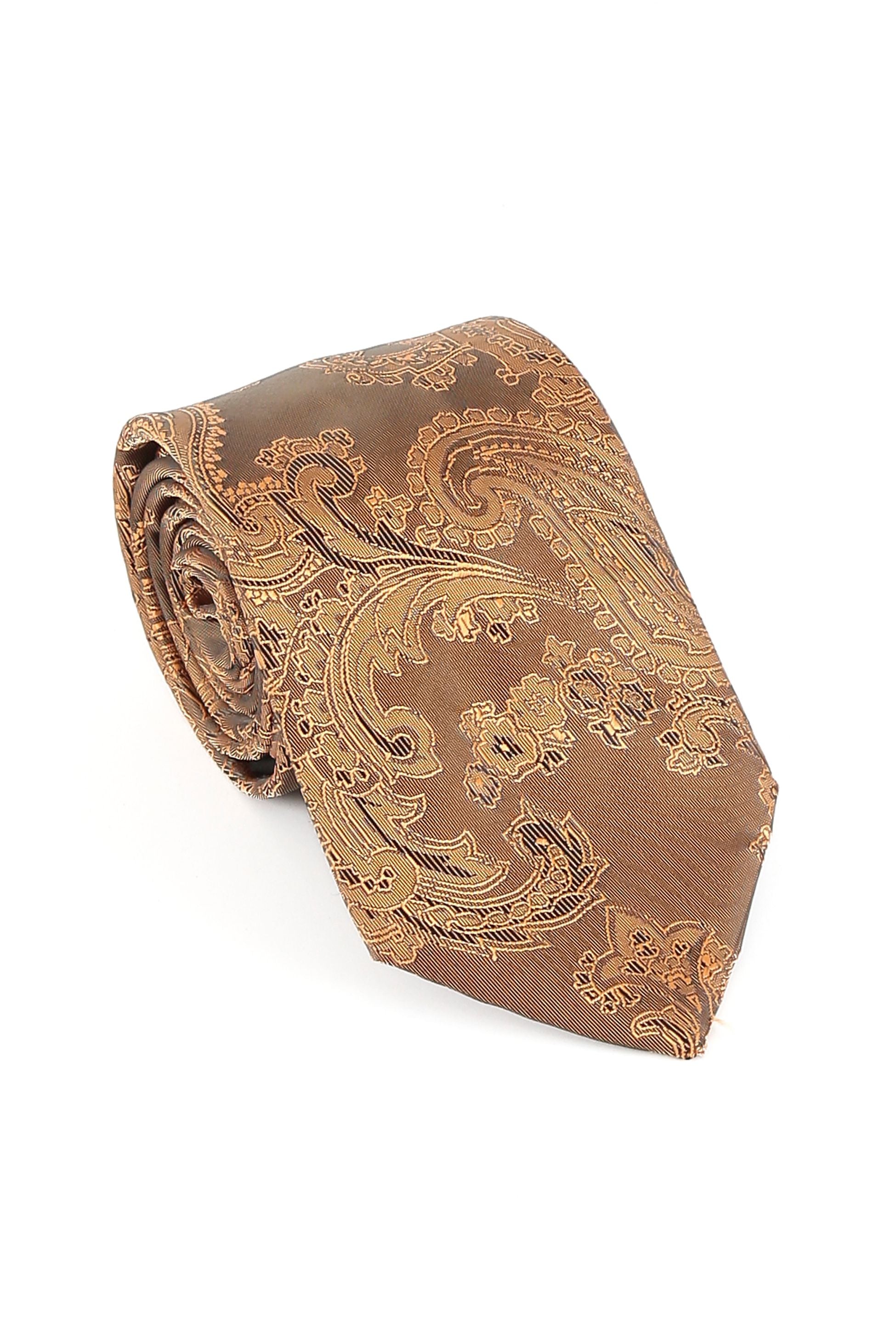 Ensemble cravate et boutons de manchette paisley pour hommes - Marron or