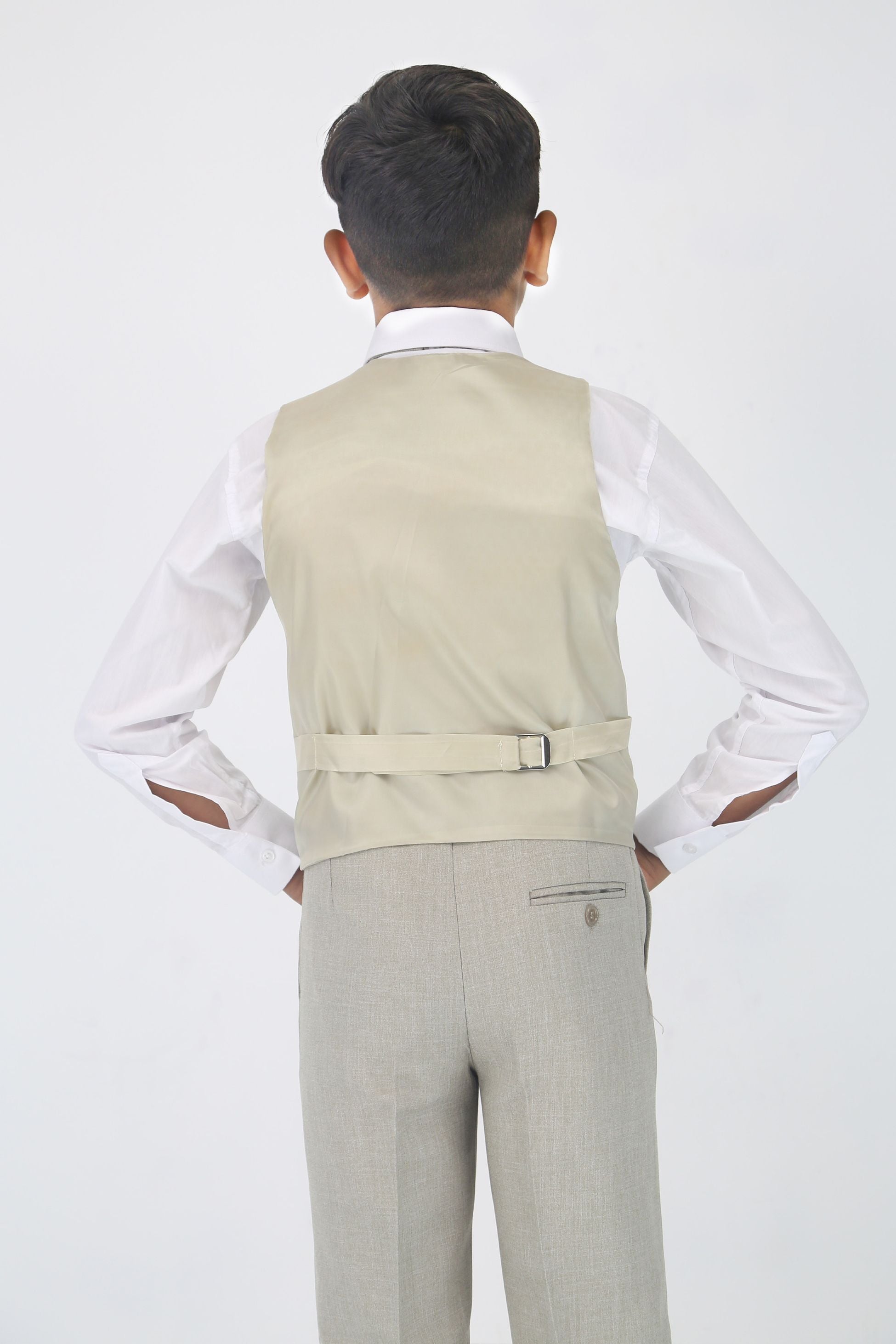 Jungen Slim Fit Strukturierter 6-teiliger Formalanzug-Set - Taupe Beige