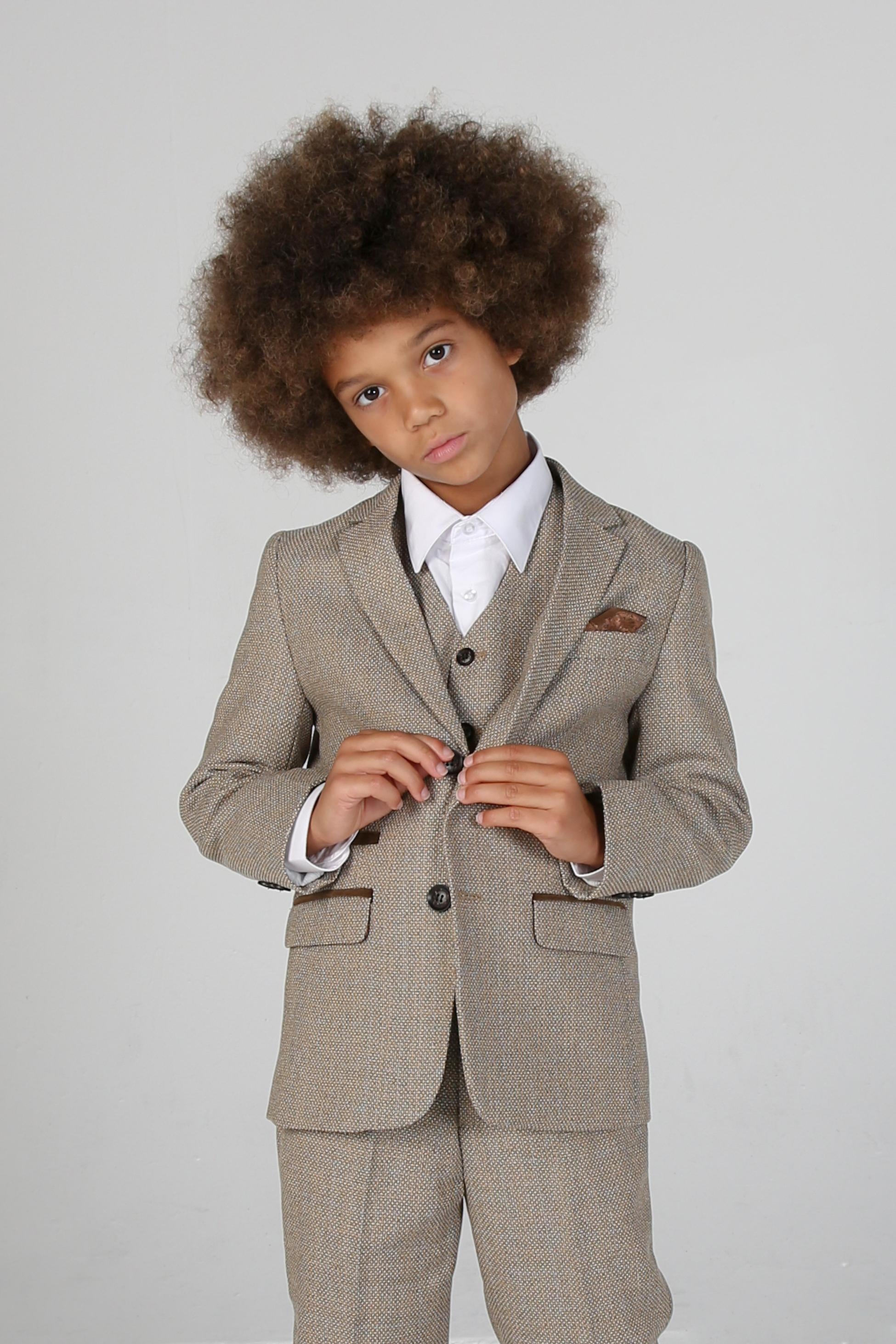 Jungen Tweed Maßgeschneiderter Formalanzug - Ralph - Beige