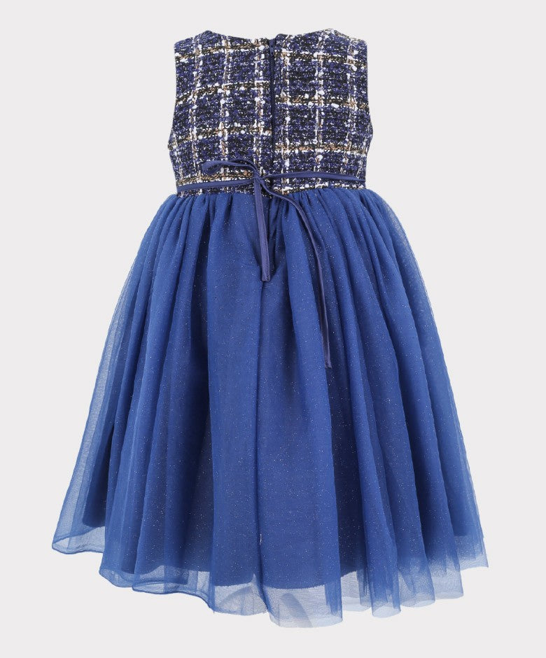 Robe Gonflable en Tweed Bleu Marine pour Filles - Bleu Marine