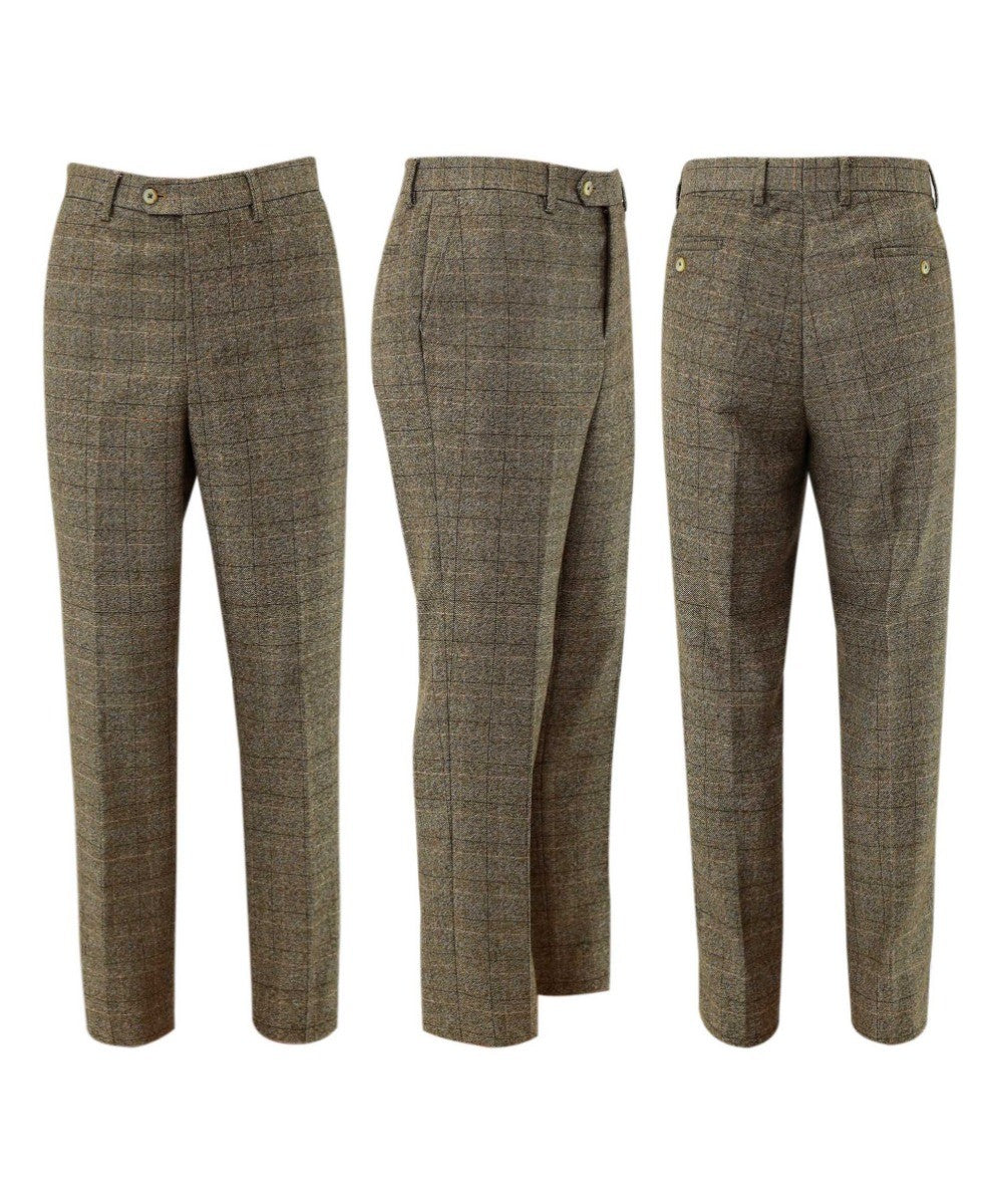 Herren Tweed Fensterrahmen Karo Hose - MARCELLO DANIEL 5471T BEIGE - Beige