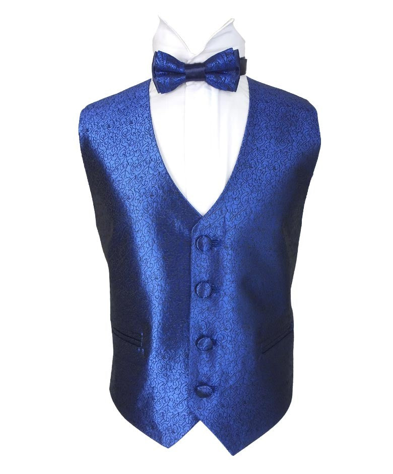 Men's Boys Slim Fit Swirl Royal blue Waistcoat - Blue