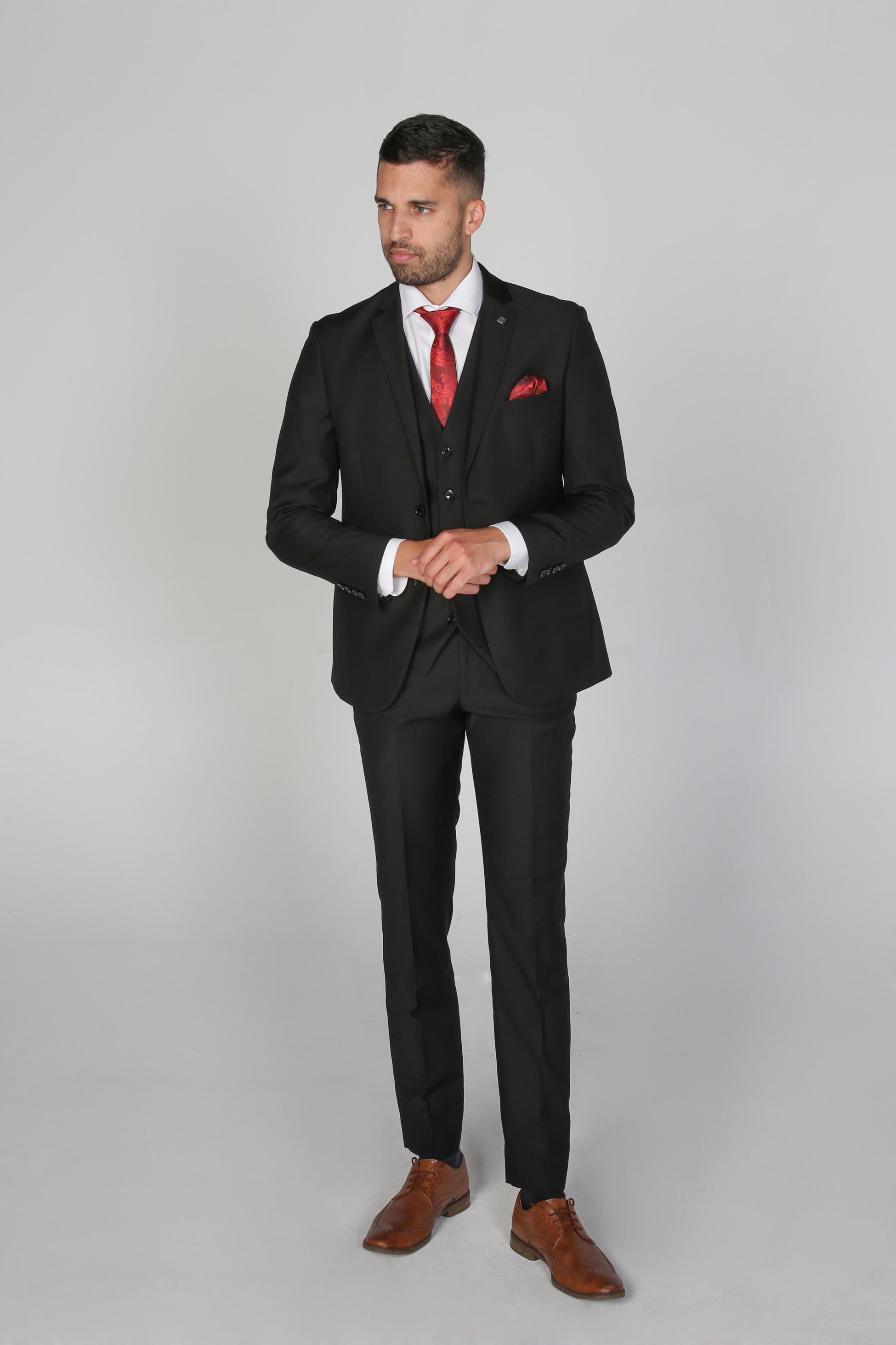 Men's Tailored Fit Black Suit - PARKER - Black