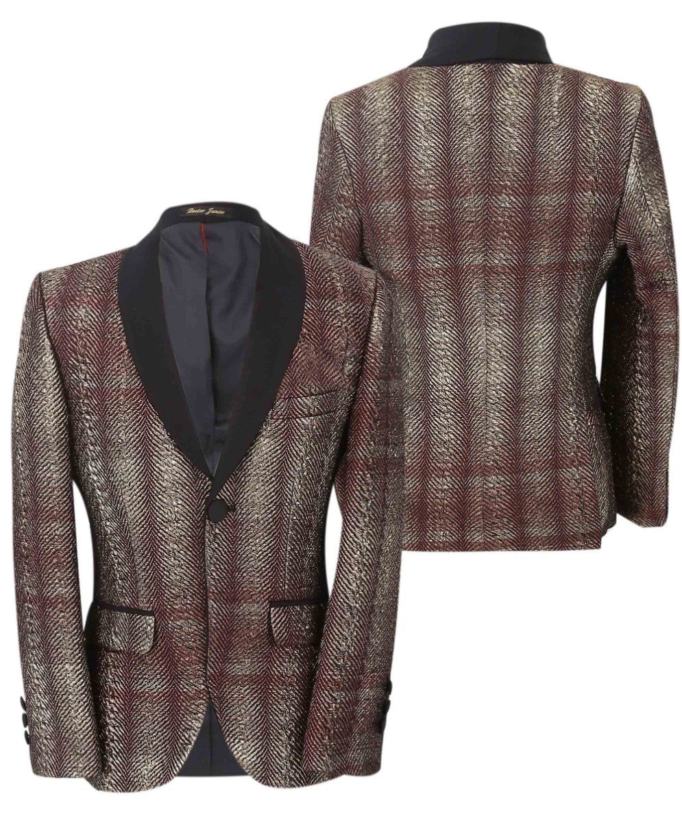 Costume de Smoking en Tweed Slim Fit pour Garçons - ROBBIE - Bordeaux - Or