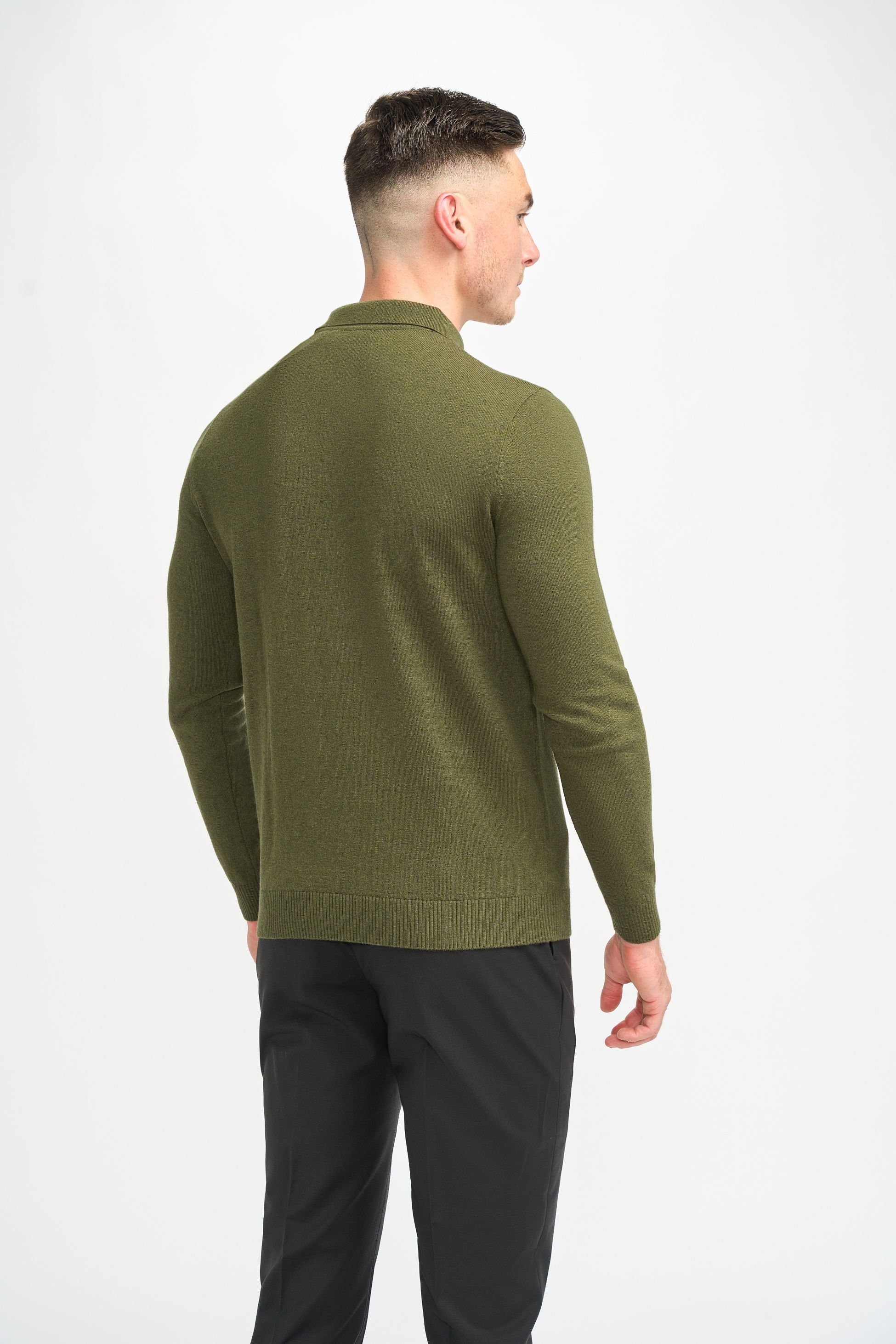 Chemise à manches longues en laine tricotée pour hommes - Boom - Vert Olive