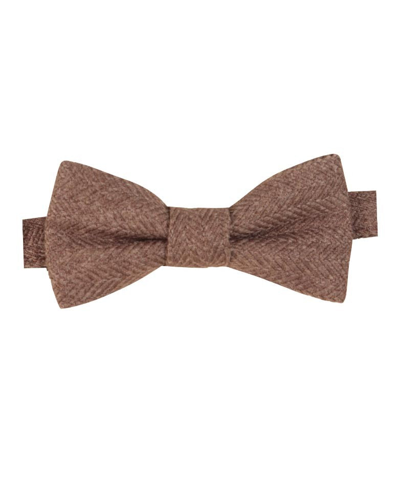 Boys & Men's Herringbone Tweed Bow Tie and Pocket Square - Tan Brown