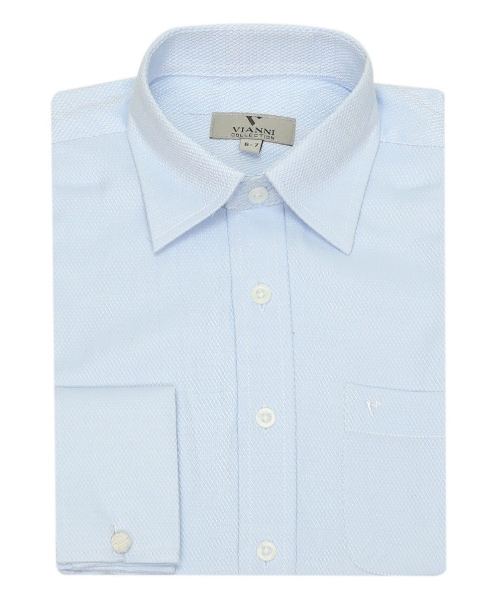 Chemise de Cérémonie Slim Fit en Coton à Poignets Mousquetaires pour Garçons - Bleu Clair