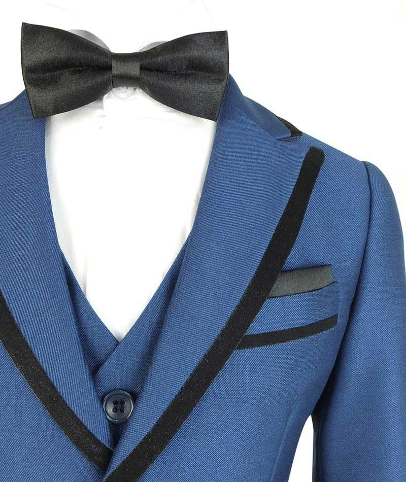 Costume de Smoking à Passepoil Slim Fit pour Garçons - Bleu Tonique