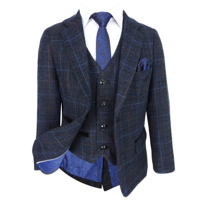 Jungen Windowpane Maßgeschneiderter Anzug - HARVEY - Marineblau