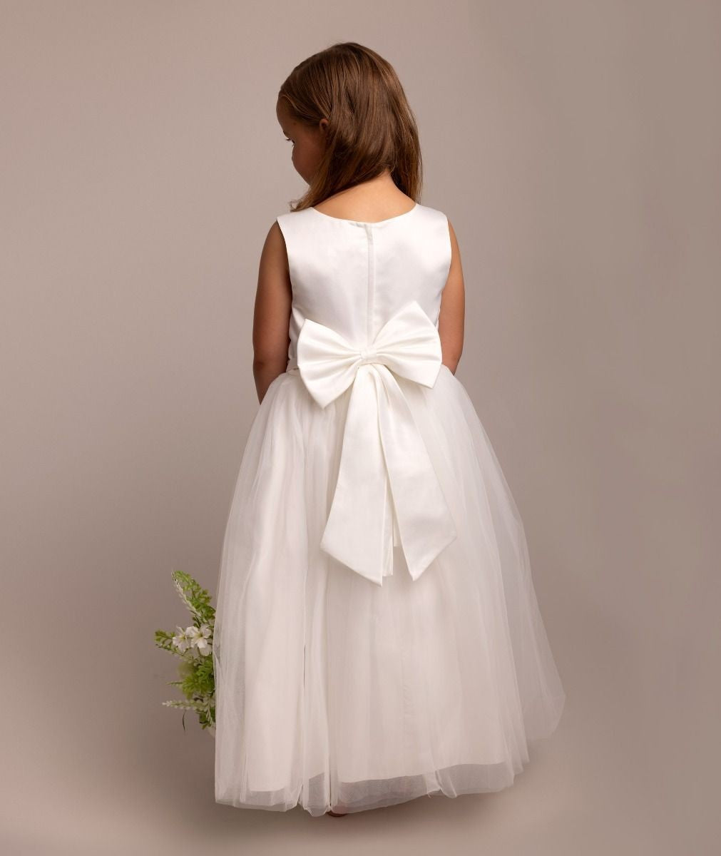 Robe à fleurs brodée avec jupe en tulle pour filles - NYRA - Ivoire