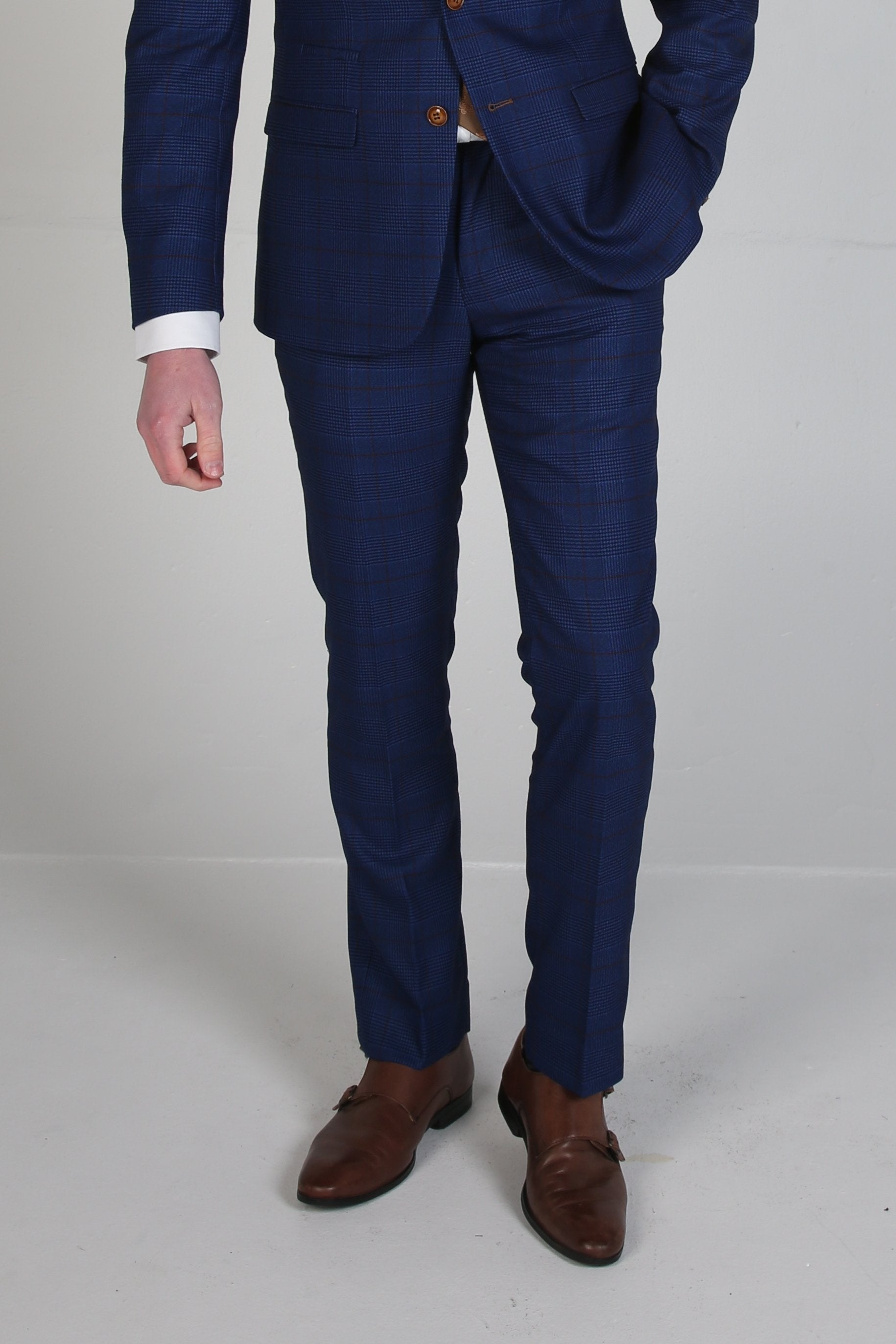 Pantalon Formel en Tweed à Motif Windowpane Bleu Marine pour Homme - ALEX - Royal Blue